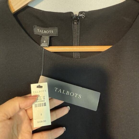 Talbots Dress Sheath Womens Size 8 Black Sleeveless New Faux Leather Trim NWT - Picture 5 of 10